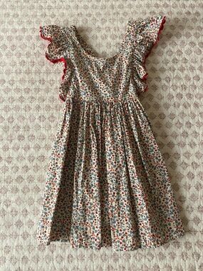 Konges Slojd Floral Ruffle Dress with Red Ric Rac